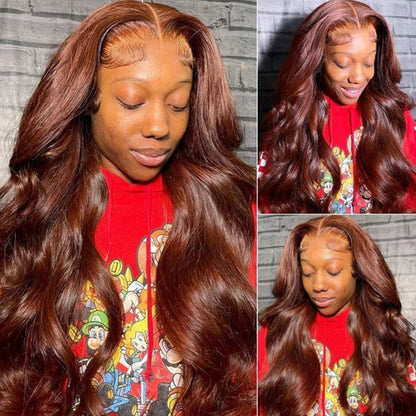Reddish Brown Color 13x4 Transparent Lace Front Wig Body Wave Virgin Human Hair