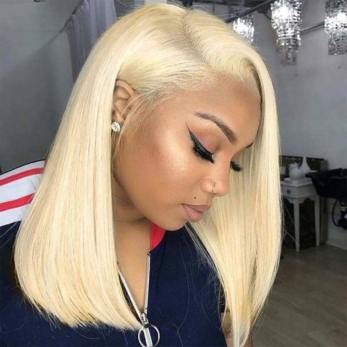 Short Bob 13x4 Lace Frontal Wig Honey Blonde Color 613 Virgin Human Hair