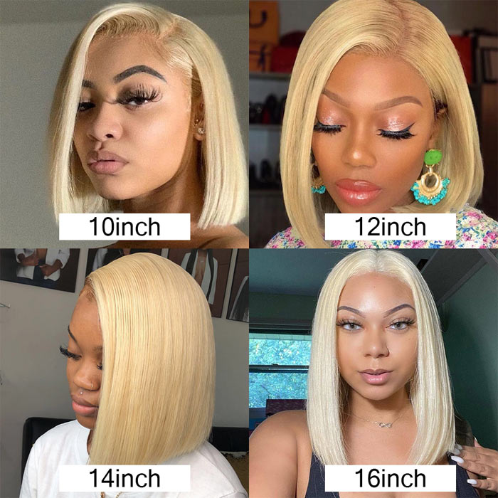 Silky Straight Honey Blonde Color 613 Lace Closure Wig Short Bob Virgin Human Hair