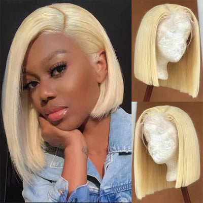 Short Bob 13x4 Lace Frontal Wig Honey Blonde Color 613 Virgin Human Hair
