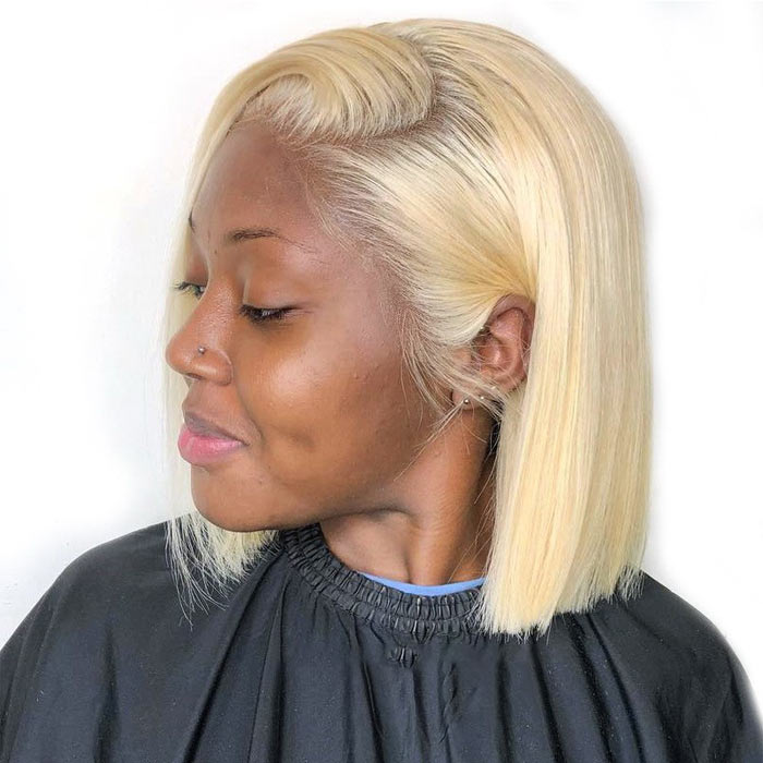 Short Bob 13x4 Lace Frontal Wig Honey Blonde Color 613 Virgin Human Hair