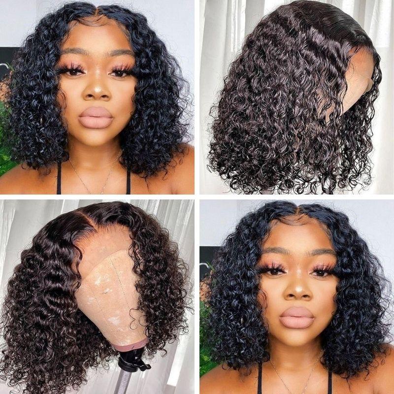 Short Bob 4x4 Lace Closure Wig Water Wave 8" to 14 Inches Virgin Human Hair Lace Wigs