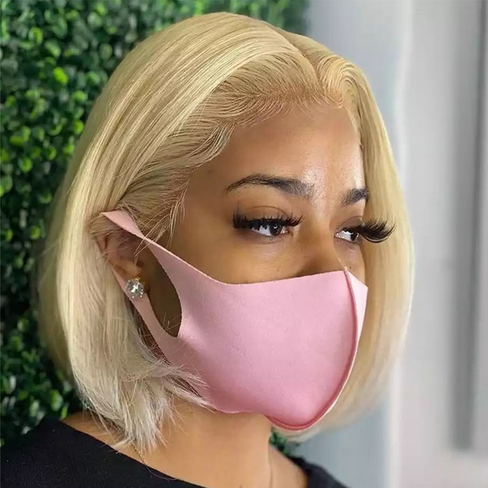 Silky Straight Honey Blonde Color 613 Lace Closure Wig Short Bob Virgin Human Hair