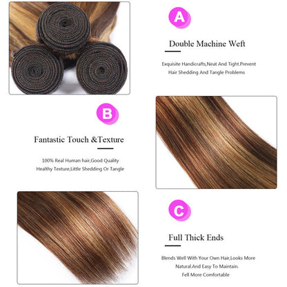 Straight Hair Bundles with Closure Ombre Highlight Piano Brown Color Lace Closure with Hair Weave