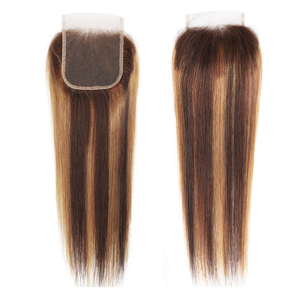 Straight Hair Bundles with Closure Ombre Highlight Piano Brown Color Lace Closure with Hair Weave