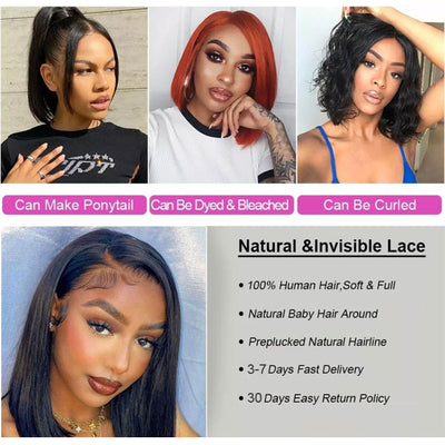 Straight Short Bob Wig with Baby Hair 4x4 Lace Closure Wigs Pre-Plucked For Women