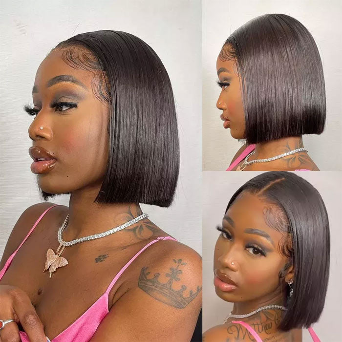 Straight Short Bob Wig with Baby Hair 4x4 Lace Closure Wigs Pre-Plucked For Women