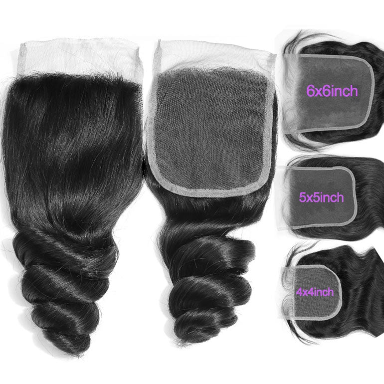 Transparent Lace Closure Loose Wave 4x4 5x5 6x6 Virgin Human Hair 12"-22" Closure Pre Plucked