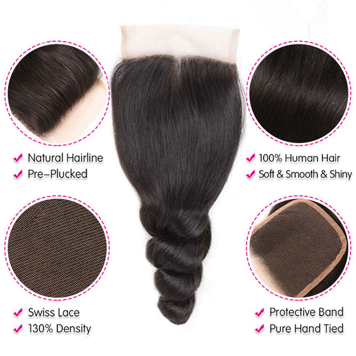 Transparent Lace Closure Loose Wave 4x4 5x5 6x6 Virgin Human Hair 12"-22" Closure Pre Plucked