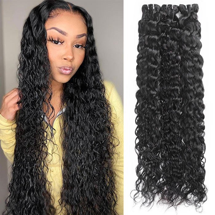 Transparent Lace Closure with Bundles Water Wave Virgin Human Hair Weave with Closure Wet and Wavy