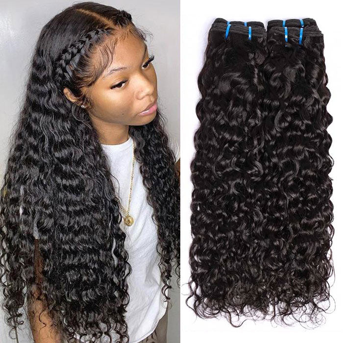 Transparent Lace Closure with Bundles Water Wave Virgin Human Hair Weave with Closure Wet and Wavy