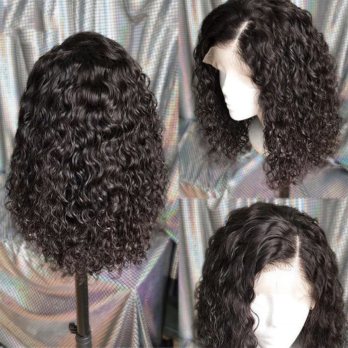 Water Wave 13x4 Lace Frontal Bob Wig Short Length 8-14 Inches Virgin Human Hair