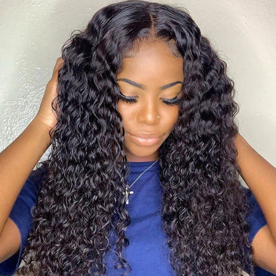 13x6 Lace Frontal Wig Human Hair Water Wave Pre Plucked Transparent Lace 14"-32" Long Wigs