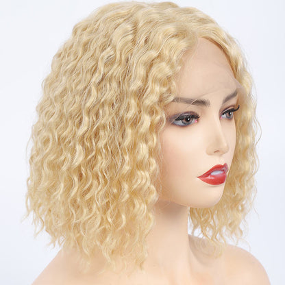Water Wave Bob Lace Frontal Wig Virgin Human Hair Honey Blonde Color 613
