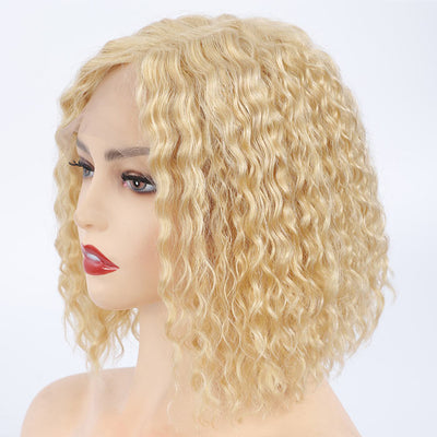Water Wave Bob Lace Frontal Wig Virgin Human Hair Honey Blonde Color 613