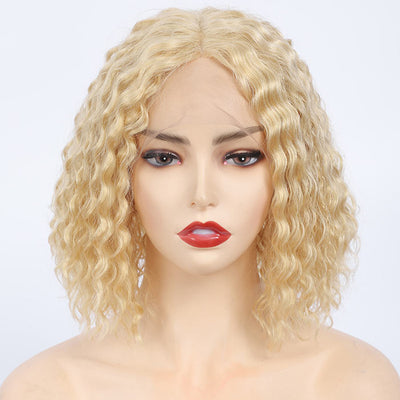 Water Wave Bob Lace Frontal Wig Virgin Human Hair Honey Blonde Color 613