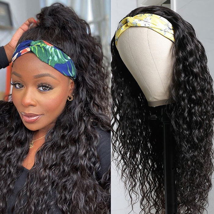 Water Wave Scarf Headband Wig Virgin Human Hair No Glue No Gel Buy 1 Get 5 Free Headbands