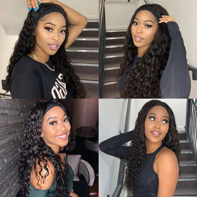 Water Wave Scarf Headband Wig Virgin Human Hair No Glue No Gel Buy 1 Get 5 Free Headbands