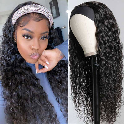 Water Wave Scarf Headband Wig Virgin Human Hair No Glue No Gel Buy 1 Get 5 Free Headbands