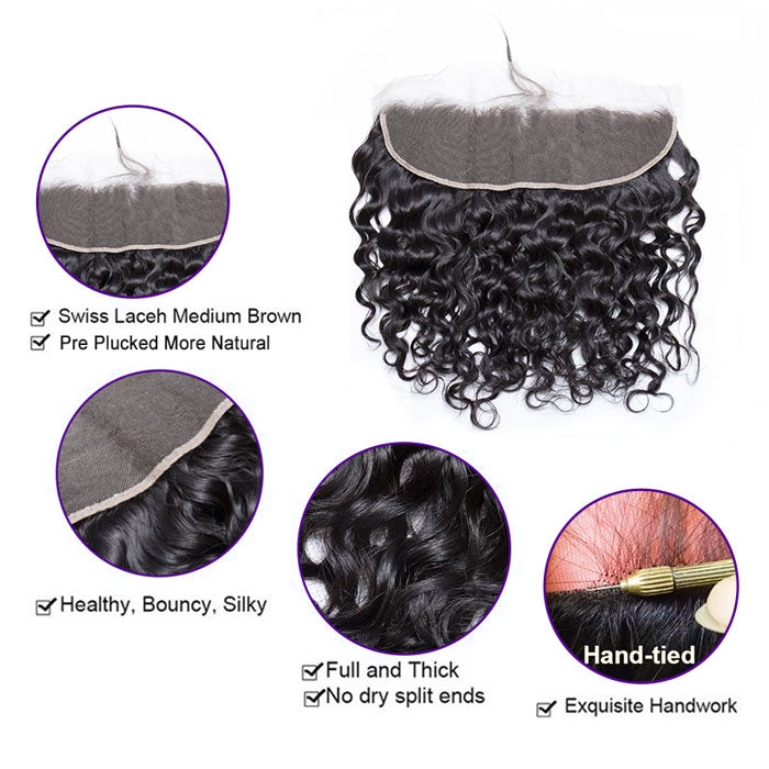 Water Wave Lace Frontal Pre Plucked Virgin Human Hair 13x4 Transparent Lace All Skin Melt Well