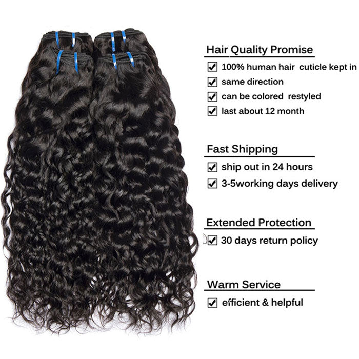 Water Wave Transparent Lace Frontal with Bundles Virgin Human Hair Weave Extensions