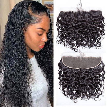 Water Wave Transparent Lace Frontal with Bundles Virgin Human Hair Weave Extensions