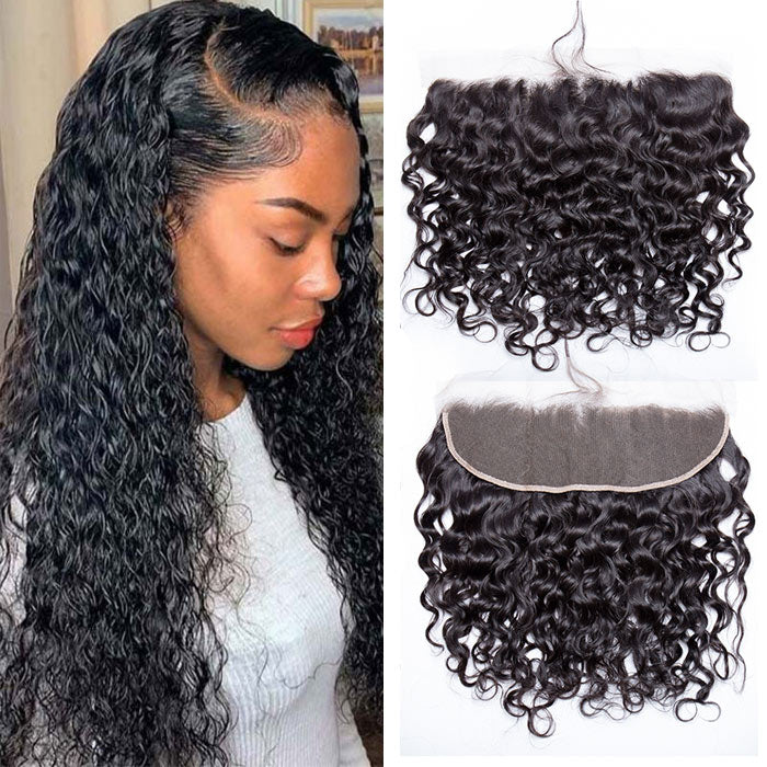 Water Wave Transparent Lace Frontal with Bundles Virgin Human Hair Weave Extensions