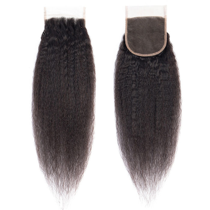 Yaki Straight Transparent Lace Closure with Virgin Human Hair Weave Bundles Kinky Straight