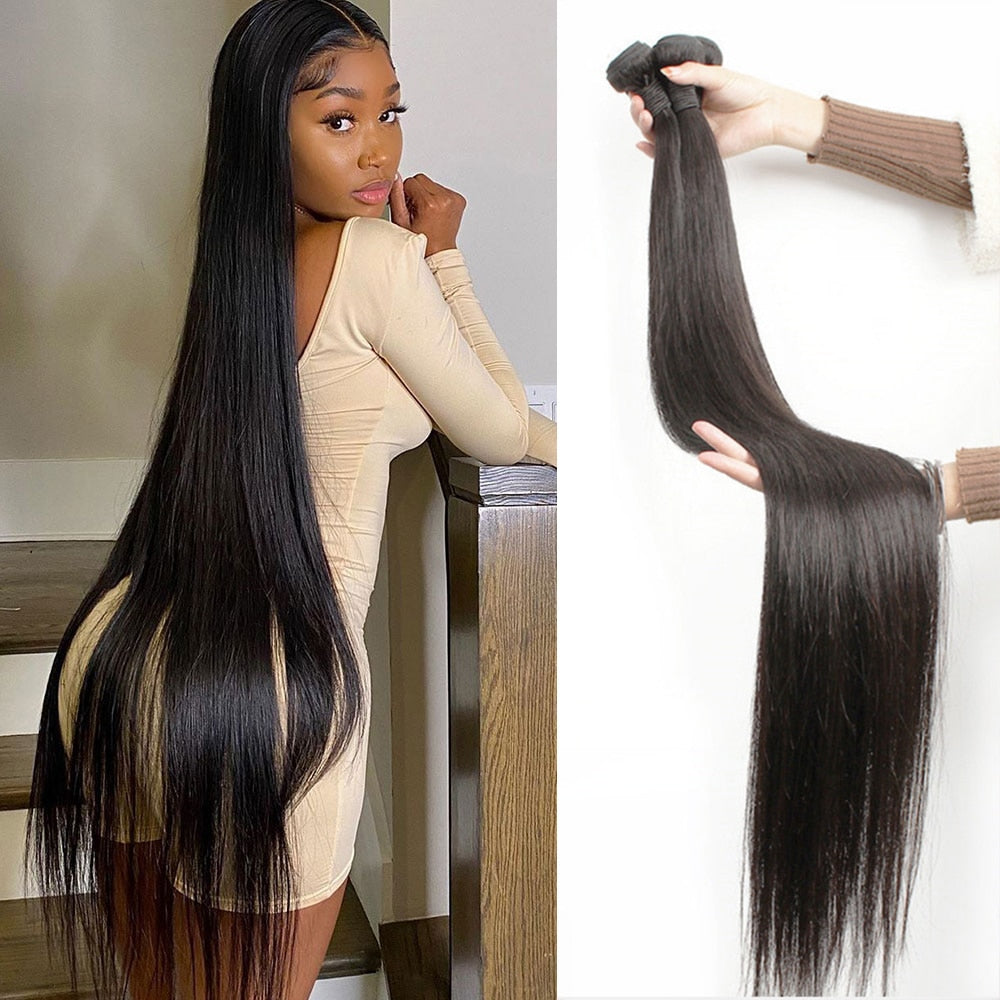 Human Hair Bundles Bone Straight Virgin Hair Weave Extensions 8 Inches to 40 Inches