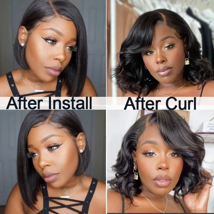 Bone Straight Short Bob Lace Front Wig Virgin Human Hair Pre Plucked
