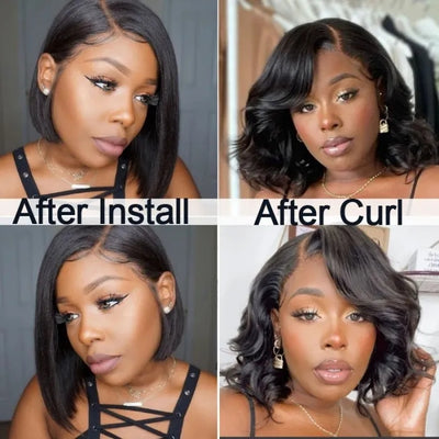 Bone Straight Short Bob Lace Front Wig Virgin Human Hair Pre Plucked